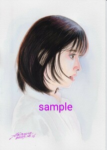 オリジナル手描きイラスト　透明水彩　女の子　少女　Ａ4サイズ　「横顔」
