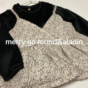 86 merrygoround , aladin ベロアトップス 長袖 花柄キャミ ビスチェ 子供服 2点セット