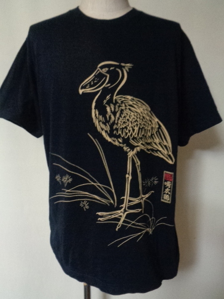 ハシビロコウ　Ｔシャツ　神戸動物王国　L　「鳥獣戯画」風デザイン