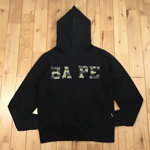 BAPE LOGO フルジップ パーカー Sサイズ ブラック a bathing ape BAPE full zip hoodie エイプ ベイプ アベイシングエイプ 迷彩 m7