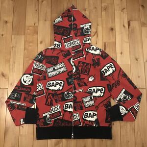 BAPE Mix Logo フルジップ パーカー Mサイズ Red a bathing ape BAPE full zip hoodie エイプ ベイプ アベイシングエイプ NIGO i12