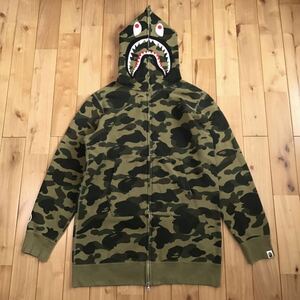 1st camo green ロング シャーク パーカー Mサイズ Long shark full zip hoodie a bathing ape BAPE エイプ ベイプ アベイシングエイプ gz1