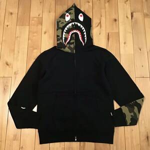 1st camo green × Black 袖切り替え シャーク パーカー Mサイズ shark full zip hoodie a bathing ape BAPE エイプ ベイプ 迷彩 aji8