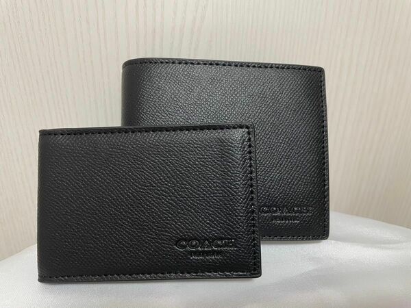 コーチ Coach メンズ　財布　二つ折財布　パスケース付き　ブラック系　新品　未使用　即発送