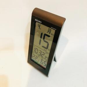 【A4366_6】動作品！ Seiko Clock セイコークロック 置き時計 目覚まし時計 SQ431 掛け時計 カレンダー 温湿度計 インテリア 昭和レトロ