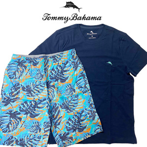 新品 L ★ コストコ TOMMY BAHAMA メンズ パジャマ 上下セット 半袖 ハーフパンツ ネイビー トミーバハマ ルームウェア Tシャツ 短パン