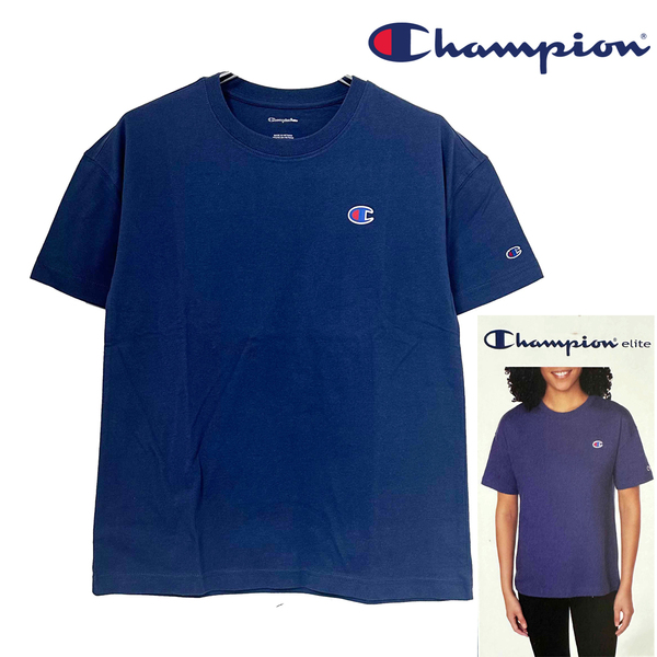 新品 M ★ Champion チャンピオン レディース 半袖 Tシャツ ネイビー ブルー クルーネック ロゴ コットン 綿 ボーイフレンド ルーズ 紺