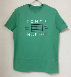 新品 M ★ TOMMY HILFIGER トミーヒルフィガー メンズ 半袖 ロゴ Tシャツ グリーン US-S ロゴ刺繍 ビッグロゴ レディース ユニセックス