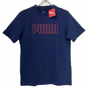 新品 S ★ PUMA プーマ メンズ 半袖 ロゴ Tシャツ ネイビー コットン ユニセックス 綿 ビッグロゴ 紺 Mens Double Down Tee