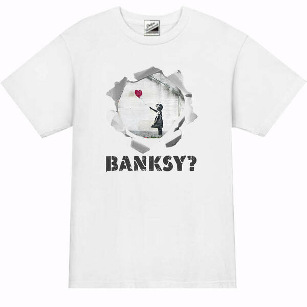 【バンクシー白L】5oz風船と少女立体Tシャツbanksyおもしろメンズネタプレゼント送料無料・新品1999円