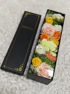 ソープフラワー　ロングボックス　イエロー　オレンジ　造花　装飾　フラワーアレンジメント　花