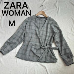 美品 ザラウーマン【ZARA WOMAN】 グレンチェックカットソー Mサイズ 