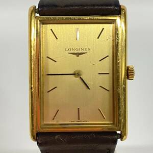 1円~【実動】ロンジン LONGINES Cal.L847.4 手巻き ボーイズ腕時計 ゴールド文字盤 スクエアフェイス 17石 純正 ベルト 尾錠 2針 G115448