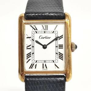 1円~【実動】カルティエ Cartier マストタンク 18KGE 手巻き レディース腕時計 ホワイト文字盤 スクエア ローマン スイス製 2針 G132115の画像1