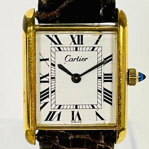 1円~【不動】カルティエ Cartier マストタンク Ref.551-2105/6312 手巻き レディース腕時計 白文字盤 スクエア ローマン 18KGE G142815の画像1