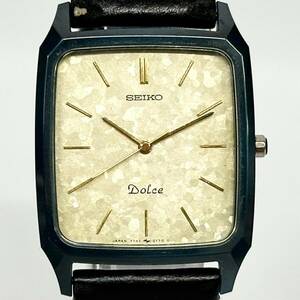 1円~【実動】セイコー SEIKO ドルチェ Dolce 7741-5140 クォーツ メンズ腕時計 ゴールド文字盤 スクエアフェイス 3針 G142892