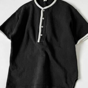 黒★60s SPORTWEAR ヘンリーネック 半袖 スウェット シャツ L ブラック ヴィンテージ ビンテージ トレーナー USA 古着 レア 50sの画像1