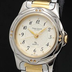 1円 保/箱付 稼働 良品 ジャン二 アッカルディ GA-11L アイボリー文字盤 QZ レディース腕時計 NSY 3856000 3BJY