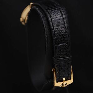 1円 稼働 良品 グッチ GUCCI 3000.2L 黒文字盤 GPベゼル レザー QZ レディース腕時計 KMR 0528000 3ERTの画像3