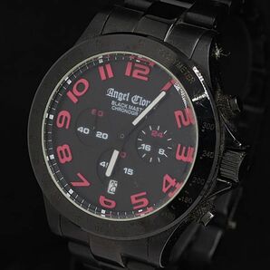 1円 エンジェルクローバー BM46 QZ 黒文字盤 デイト クロノグラフ メンズ腕時計 KTR 2145000 3ETYの画像1