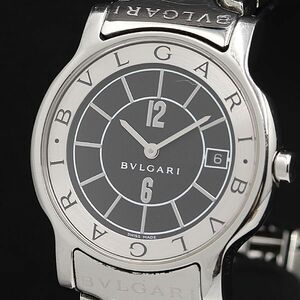 1 jpy box attaching operation BVLGARY Solotempo ST35S black face Date QZ men's wristwatch NSY 0235400 3RST