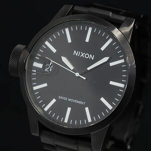 1円 稼働 良品 ニクソン 10L QZ 黒文字盤 デイト メンズ腕時計 OGI 2147000 4NBG1