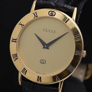 1 иен работа Gucci 3000M Gold циферблат QZ мужские наручные часы NSY 2756000 4BJY