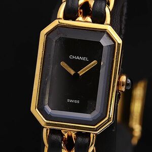 1 jpy Chanel Premiere XL QZ cut glass black face lady's wristwatch NSY 6434010 4GTT