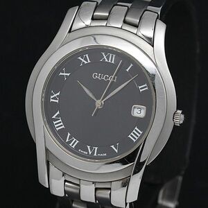 1 иен работа хорошая вещь коробка / koma 4 имеется Gucci 5500M QZ Date чёрный циферблат мужские наручные часы 9009000 4PRT MTM