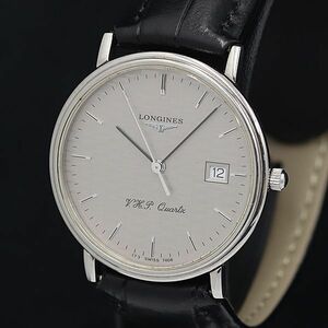 1 иен работа Longines QZ Grand Classic редкость 173-7406 серый циферблат Date раунд мужские наручные часы KMR 6347000 4ANT