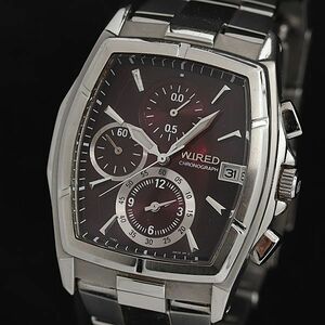 1 jpy operation superior article Wired QZ 7T92-0KB0 wine red face chronograph Date square men's wristwatch TCY3797000 4NBG2