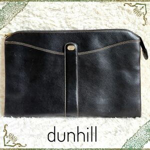 dunhill ダンヒル 本革 レザー セカンドバッグ クラッチバッグ ブラック 黒 A4収納可