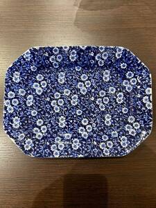 #2171★☆ブルーキャリコ　CALICO BURLEIGH バーレイ社　英国製　プレート　約28cm×約21.5cm　花柄　ビンテージ★☆※説明文必読！