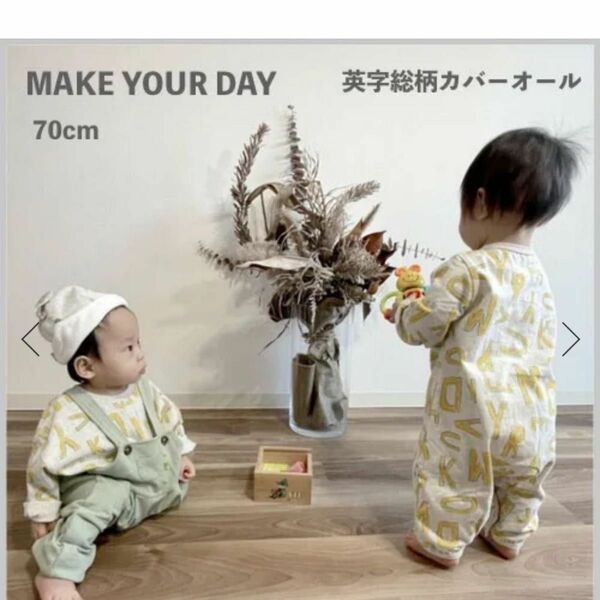 Baby 英字総柄カバーオール / MAKE YOUR DAY メイクユアデイ