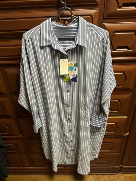 【未使用】Samansa Mos2 blue ロングシャツワンピース