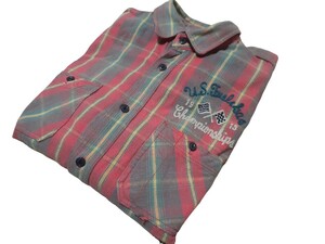 RANCHER by Schott ショット チェック ネルシャツ ワークシャツ 刺繍 長袖 コットン メンズ (L