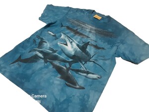 USA製/THE MOUNTAIN 鮫/半袖Tシャツ　古着　ライトブルー/US-Mサイズ/jp-L