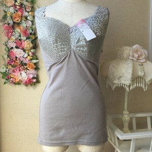 OI322 ③*4L new goods large size cotton 100% Bra Cami cup attaching inner annual put on .. kind feel of camisole gray 
