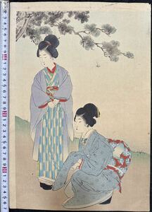  Meiji period / genuine work .... genuine article ukiyoe woodblock print beauty picture .. large size 