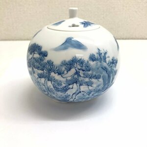 未使用保管品 香炉 お香 秀泉作 陶器 青色絵付け 質屋出品