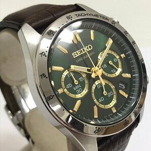 中古品 稼働品 セイコー SEIKO 腕時計 スピリット クロノグラフ 8T63-00D0 グリーン文字盤 デイト付き クオーツ 電池式 質屋出品の画像3