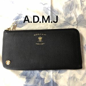 A.D.M.J 長財布　ウォレット　L字ファスナー　レザー　admj アクセソワ　財布　ブラック