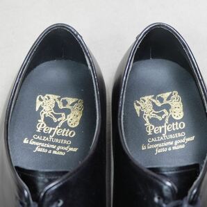 定価6万 未使用PERFETTO ペルフェット 最高級ライン 洗練されたホールカットシューズ UK8 日本製手製革靴半カラスビナセーコービスポーク級の画像8