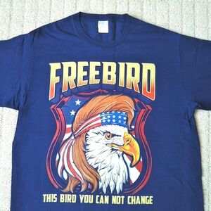 PORT＆COMPANY 半袖 Tシャツ FREEBIRD ビッグロゴ オーバーサイズ イーグル 鷹 ネイビー 古着