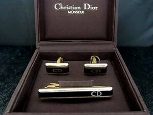 ■美品■№0184 【Dior】ディオール ネクタイ【ゴールド】■カフス＆ネクタイピン タイピン セット♪