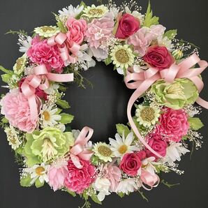 ☆☆母の日☆カーネーション☆薔薇☆紫陽花☆約33cm☆お花いっぱい☆アーティフィシャルフラワーリース☆ハンドメイド☆の画像4