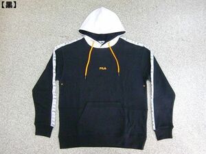 SALE 新品 FILA/フィラ 裏毛プルパーカー黒M スウェット メンズ レディース スポーツ カジュアル ロゴ刺繍 袖テープ シンプル 人気ブランド