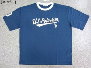 新品 US POLO ASSN/ユーエスポロアッスン 半袖Ｔシャツ紺LLメンズ アメカジ オーバーサイズ ビッグシルエット ロゴT リンガー メール便可夏