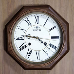 「さんてる」天然木加工のクラシカル・八角形電波掛け時計（日本製）新品同様品