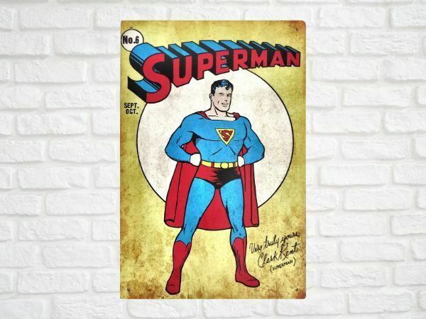 ブリキ看板 Superman スーパーマン 196 映画 ハリウッド 名作 メタルプレート アメリカン雑貨 インテリア レトロ ビンテージ風 